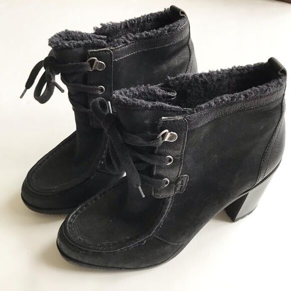 Sam Edelman black leather lace up platform boots size 8.5 - Picture 2 of 10